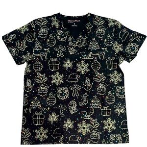 Festive Black Colorful Scrub Top NWT